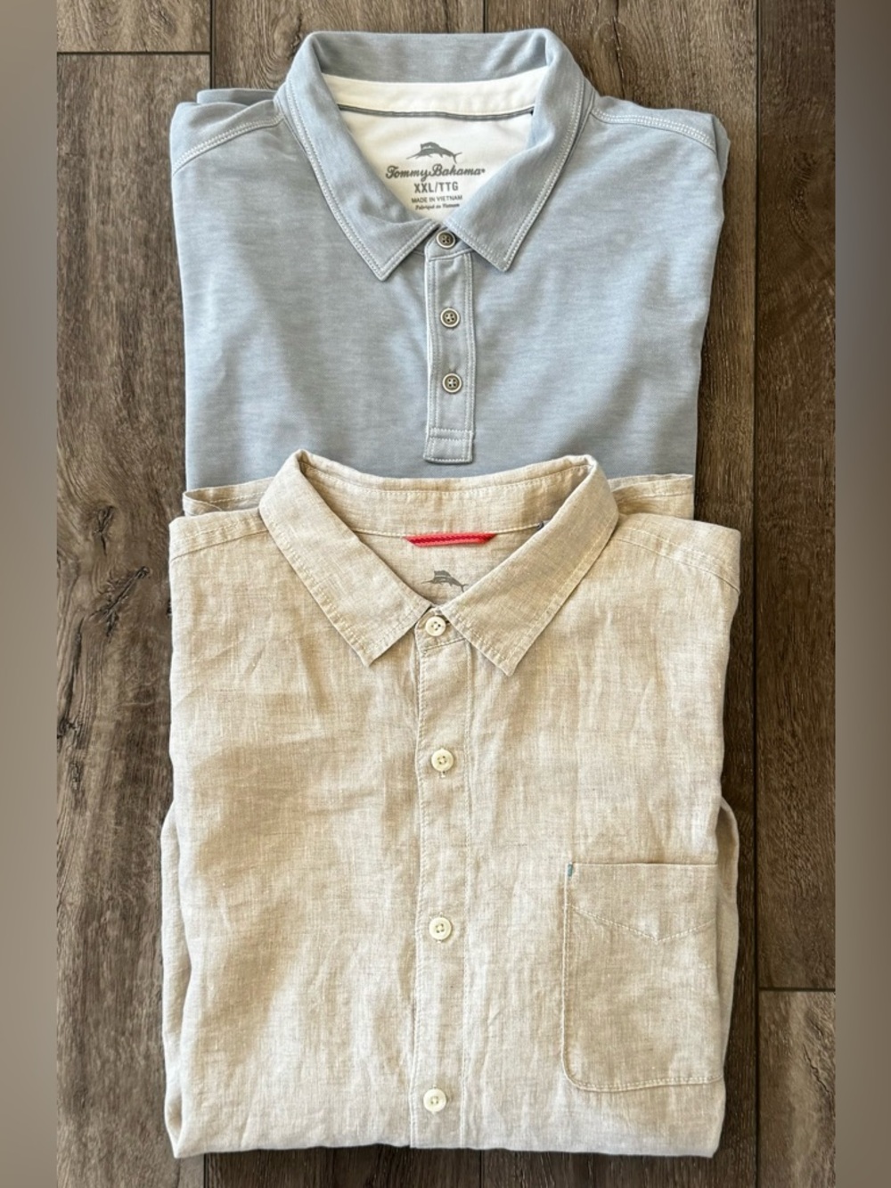 Lot Of 2- Mens XXL Tommy Bahama 100% Linen Long Sleeve & Tencel Blend Polo Shirt